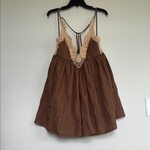 Free People Brown Lace Trim Dress